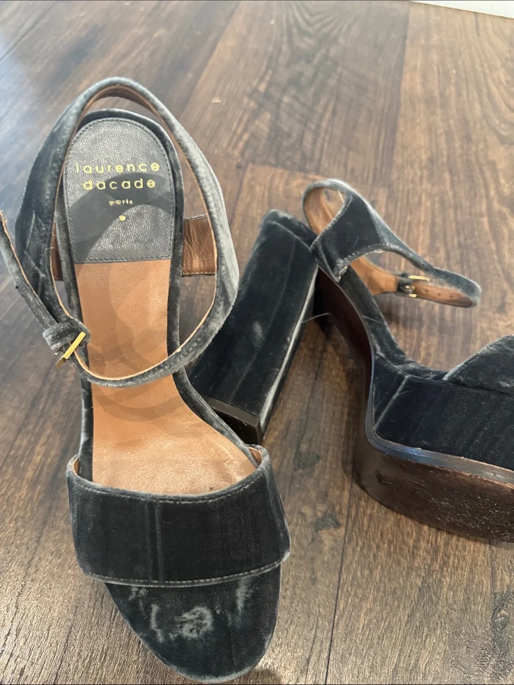 Laurence Dacade Gray Velvet Platform Sandals
